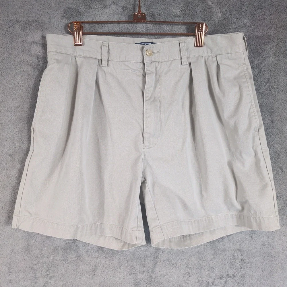 Polo Ralph Lauren Andrew Short Mens 35 Tan Khaki Pleated Chino Cotton Shorts